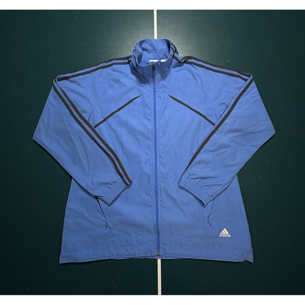 VTG Y2K Adidas 3 Stripe Windbreaker Track Jacket Womens Large‎ Carolina Blue